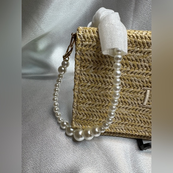 NIB Dior Beauty Raffia Straw Pouch Bag w/ Unbranded Pearl Chain - Picture 4 of 10